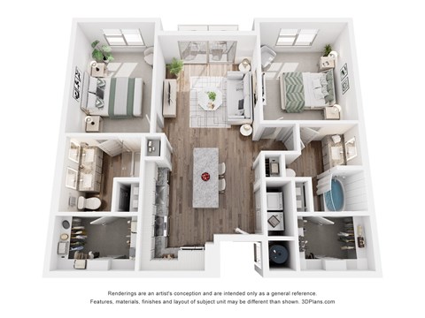 Floor plan for 2 beds, 2 baths, 1153 sqft